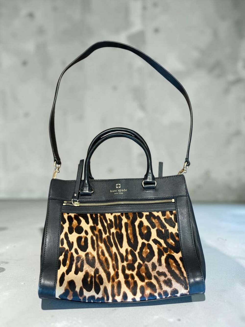 Kate Spade New York Chatham Lane Harlan Satchel Leopard Calf Hair Black Bag